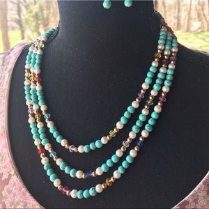 Turquoise 3 strand beaded necklace
